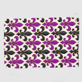 Purple Black Baroque Fleur-de-lis Pattern Design Golfhandtuch (Horizontal)