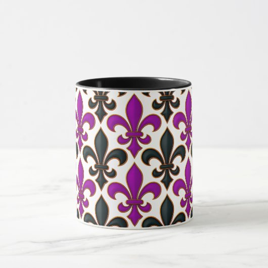Purple Black Baroque Fleur-de-lis Pattern Design  Tasse (Zentrum)