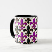 Purple Black Baroque Fleur-de-lis Pattern Design Tasse (Vorderseite Links)