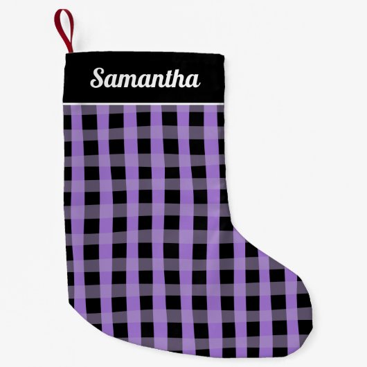 Purple  Black Buffalo Plaid Personalized Name Kleiner Weihnachtsstrumpf (Vorderseite)