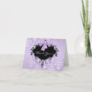 Purple Black Damask Thank You Cards Dankeskarte