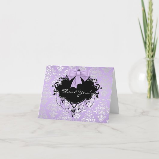 Purple Black Damask Thank You Cards Dankeskarte (Vorderseite)