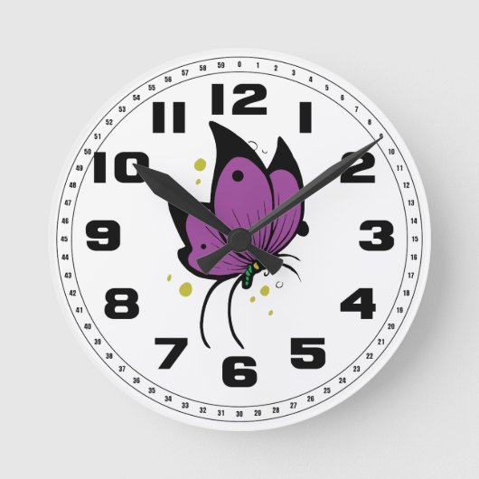 Purple Black Filled Freckled Butterfly Runde Wanduhr (Vorderseite)