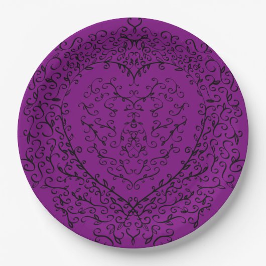 Purple & Black Gothic Wedding Heart Pappteller (Vorderseite)