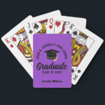 Purple Black Graduate Custom Graduation Spielkarten<br><div class="desc">This modern purple and black custom senior graduate playing cards deck features classy typography of your high school or college name for the class of 2026. Customize with your graduating year under the chic handwritten script and grad cap for a great personalized graduation party favor.</div>