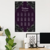 Purple Black Grey Gothic Wedding Seating Chart Poster (Heimbüro)