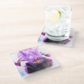 Purple Black Iris Watercolor Flower Floral Glasuntersetzer (Schrägansicht)