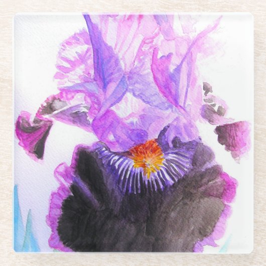 Purple Black Iris Watercolor Flower Floral Glasuntersetzer (Vorderseite)