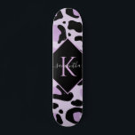 Purple Black Leopard Cheetah Spots Print Monogram Skateboard<br><div class="desc">This modern,  chic skateboard featuring purple & black animal spots would make a wonderful gift for someone,  who's into skateboarding! Easily add the desired name & initial by clicking on the persalize this template.</div>