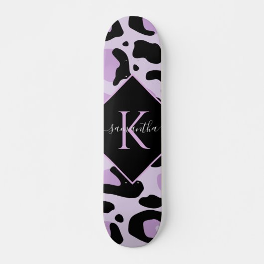 Purple Black Leopard Cheetah Spots Print Monogram Skateboard (Vorne)