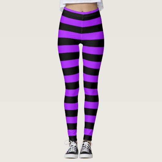purple Black Striped Witch Halloween Leggings (Vorderseite)
