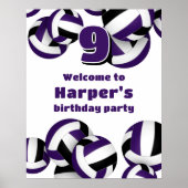 purple black volleyballs birthday party welcome poster (Vorne)