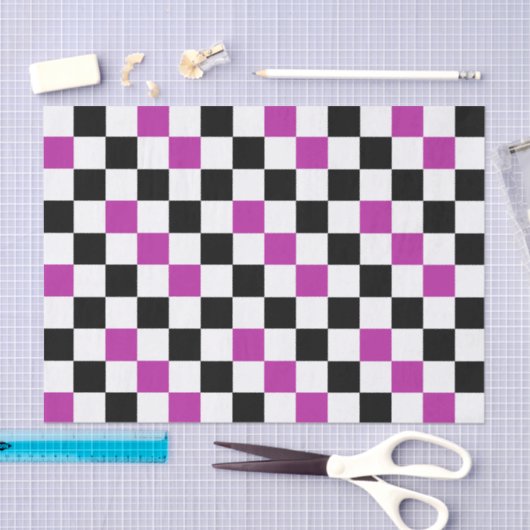 Purple Black White Checkered Pattern Design  Seidenpapier (Handwerk)