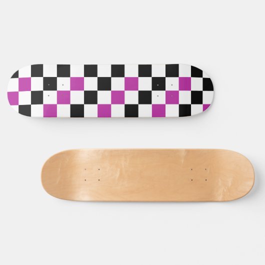 Purple Black White Checkered Pattern Design  Skateboard (Horizontal)