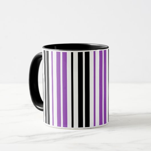Purple Black White Stripes Pattern Design  Tasse (Vorderseite Links)