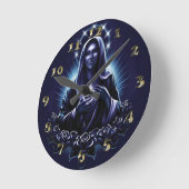 Purple Blessed Virgin Mary and Roses Runde Wanduhr (Winkel)