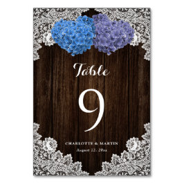 Purple Blue Floral Lace Rustic Wood Tischnummer