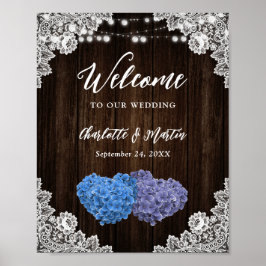 Purple Blue Floral Lace Wedding Reception Sign Poster