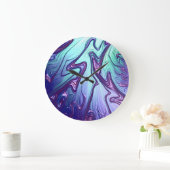 Purple blue iridescent 3D metallic abstract art Große Wanduhr (Zuhause)