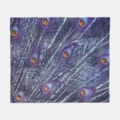 Purple Blue Peacock Feathers Fleece Blanket (Vorderseite (Horizontal))