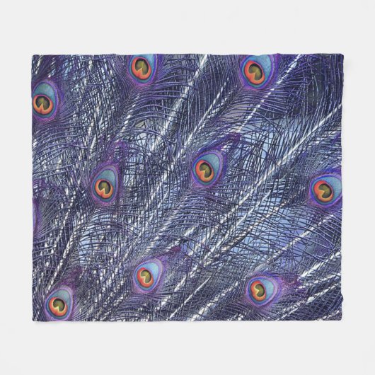 Purple Blue Peacock Feathers Fleece Blanket (Vorderseite (Horizontal))