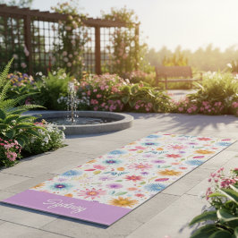 Purple Blue Pink Boho Wildflower Personalized  Yogamatte