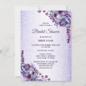 Purple Blue Pink Floral Glitter Bridal Shower Einladung (Vorderseite)