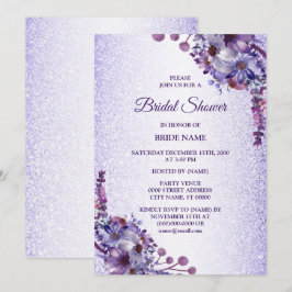 Purple Blue Pink Floral Glitter Bridal Shower Einladung
