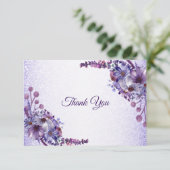 Purple Blue Pink Floral Glitter Elegant Wedding Dankeskarte (Stehend Vorderseite)