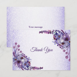 Purple Blue Pink Floral Glitter Elegant Wedding Dankeskarte