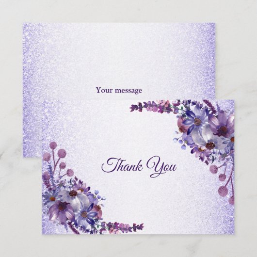Purple Blue Pink Floral Glitter Elegant Wedding Dankeskarte (Vorne/Hinten)