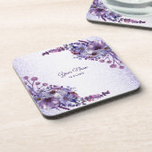 Purple Blue Pink Floral Glitter Wedding Party Getränkeuntersetzer (Linke Seite)