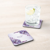 Purple Blue Pink Floral Glitter Wedding Party Getränkeuntersetzer (Rechte Seite)