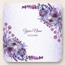Purple Blue Pink Floral Glitter Wedding Party Getränkeuntersetzer