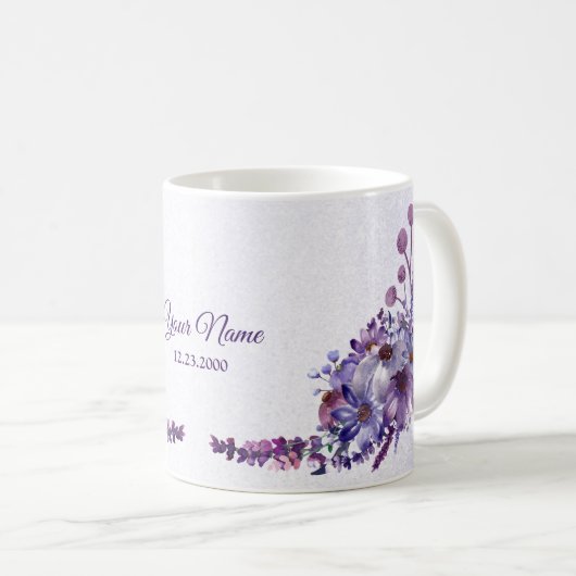 Purple Blue Pink Floral Glitter Wedding Party Kaffeetasse (VorderseiteRechts)
