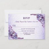 Purple Blue Pink Floral Glitter Wedding Party RSVP Karte (Vorderseite)
