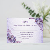 Purple Blue Pink Floral Glitter Wedding Party RSVP Karte (Stehend Vorderseite)