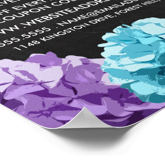 Purple, Blue & Pink Hydrangea Chalkboard Floristry Poster (Ecke)