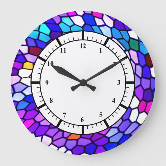 Purple Blue Pink Mosaic Tile Pattern Wall Clock Große Wanduhr (Vorderseite)