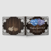 Purple Blue Rustic Wood Floral Lace Burlap Wedding Gästebuch (Voll)