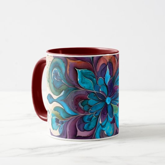 Purple & Blue Watercolor Floral Mandala Tasse (Vorderseite Links)