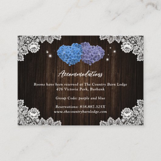 Purple Blue Wedding Hotel Accommodation Card Begleitkarte (Vorderseite)