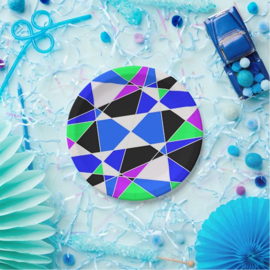 Purple blue white triangle abstract  pappteller (Party)