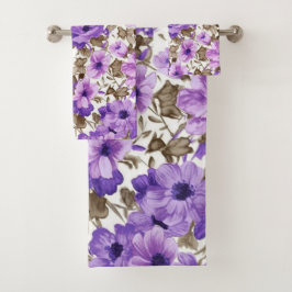 Purple Blumen Badetuch Set