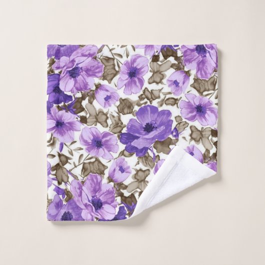 Purple Blumen Badetuch Set (Waschlappen)