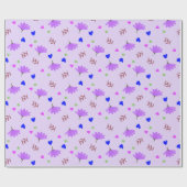 Purple Blumen Blue Hearts Geschenkpapier (Flach)