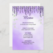 Purple Blumen | Einfaches Hochzeitmenü für Wasserf Menükarte (Vorne/Hinten)