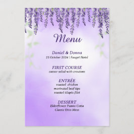 Purple Blumen | Einfaches Hochzeitmenü für Wasserf Menükarte