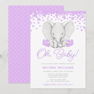 Purple Blumen Elephant Girl Baby Showroom lädt ein Einladung