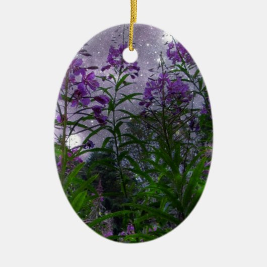 Purple Blumen Fantasy Night Keramikornament (Vorne)
